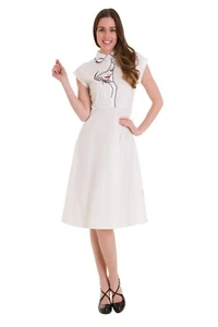 Women's Model Face White Vintage Retro Rockabilly Midi Dress BANNED Apparel - Picture 1 of 3