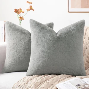 Faux Fur Plush Throw Pillow Covers 18X18 Set of 2, Luxury Soft Fluffy Cozy Decor - Picture 1 of 12