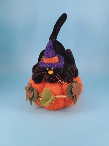 Halloween 8" Gato sobre Calabaza Peluche Animal Decoración Figura Centro de mesa Regalo - Imagen 1 de 8