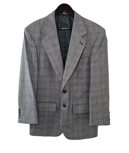 Vintage Evan-Picone Men's Blazer Jacket 100% Wool Tailored Gray Black Plaid 38R - Picture 1 of 15