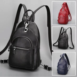 Mochila de Cuero Genuino Convertible Pequeña Bolso de Pecho Paquete Bandolera Cartera - Imagen 1 de 20