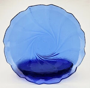 Arcoroc France Cobalt Blue Scalloped Edge Swirl Textured Glass Plate  Set/5  9¼" - Picture 1 of 8