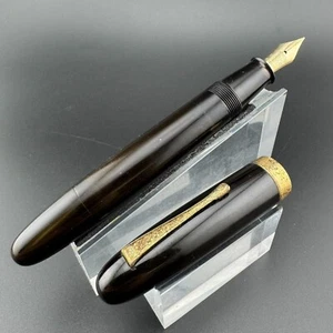 Pluma Estilográfica Ban-Ei Ebonite Cuentagotas Oro 14K G.K. 50 Plumín Fino Reparado - Imagen 1 de 13