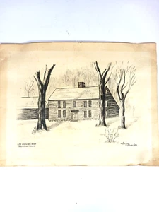 Thomas Lee House 1660 East Lyme CT Pencil Drawing Vintage Signed - Picture 1 of 6
