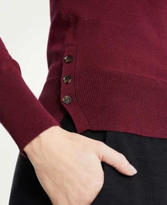 Neu mit Etikett Ann Taylor taillierter Pullover mit seitlichen Knöpfen Waldgrün Pink verschiedene Größen - Bild 1 von 4