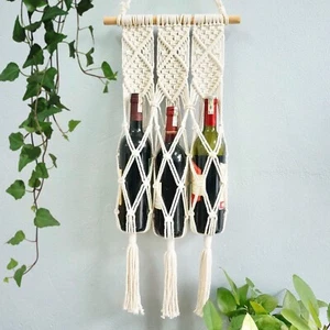 Handcrafted Cotton Macrame Water Wine Plant Bottle Holder - Picture 1 of 4