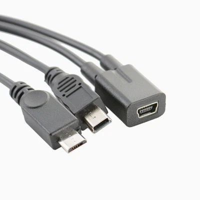 Mini USB 2.0 Female To Mini USB Male Micro USB Y Splitter Charger Adapter Cable - Image 1 of 3