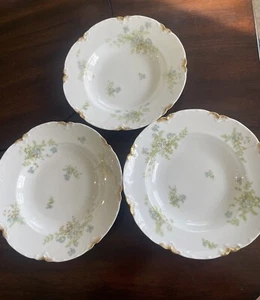 "Juego de 3 cuencos de helecho florales azules Haviland Limoges Schleiger 52B borde ancho 9"" Francia" - Imagen 1 de 15