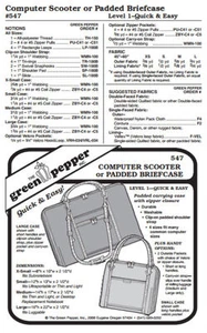 Computer Bag or Padded Briefcase Student Tote #547 Sewing Pattern Only gp547 - Picture 1 of 1