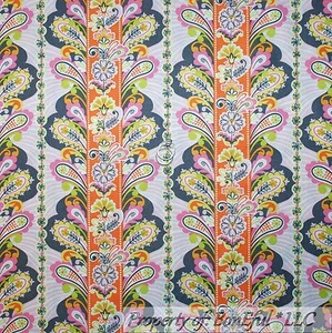 BonEful Fabric FQ Cotton Quilt Pink White Orange Peacock Paisley Flower BOHO USA - Picture 1 of 15