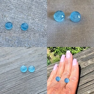 Aquamarine Pair of Cabochon Loose Gemstone - Picture 1 of 15