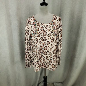 Savanna Jane Top Womens 1X Boho Blouse Gauzy Artsy Animal Print Lightweight - Picture 1 of 9