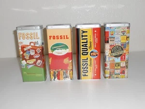 Fossil Lot of 4 Empty Metal Tin Box Case Tall Sunglasses Eyeglasses Travel Theme - Picture 1 of 2