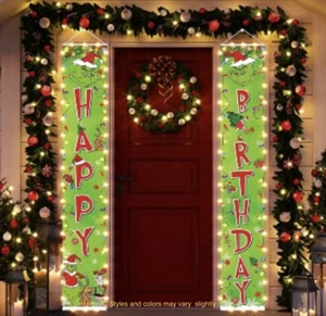 🆕The Grinch Christmas Banner Party✨Merry Birthday✨3 Phase Lights✨70”x12”✨Nylon - Picture 1 of 9