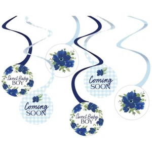 Baby In Bloom Sweet Baby Boy Hanging Spiral Decorations 12 Per Pack 5" Cutout - Picture 1 of 1