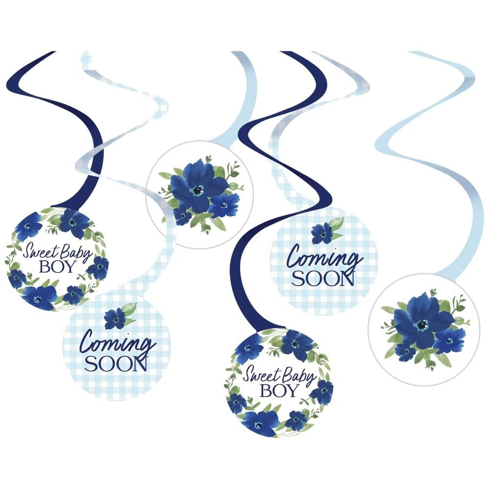 Baby In Bloom Sweet Baby Boy Hanging Spiral Decorations 12 Per Pack 5" Cutout - Image 1 of 1