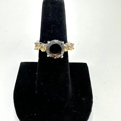 Anillo de cuarzo ahumado citrino acero inoxidable 316LSS talla 6,75 Foto 1 de 4