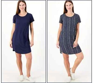 AnyBody Conjunto de 2 Vestidos Jersey Exuberantes Azul Marino/Rayas Talla M A591661 - Imagen 1 de 2