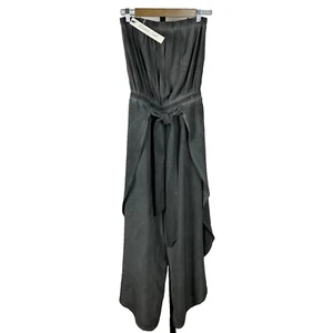 Mustard Seed Womens Strapless Crop Jumpsuit Romper Gray Grey Wide Leg Split Boho - Picture 1 of 20
