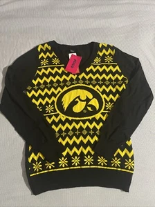 FOCO Official NCAA Woman's Iowa Hawkeyes Holiday Yellow Cotton Sweater Size Lg - Picture 1 of 4