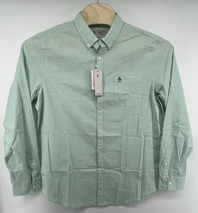 Camisa Penguin Munsingwear XL Botón Frontal L/S Como Nueva Azul Marino Estampado de Lunares Elastizada Nueva con Etiquetas - Imagen 1 de 4