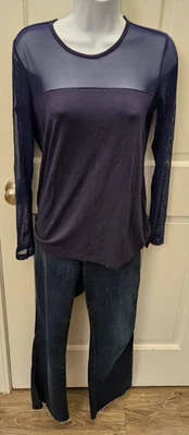 Camiseta de punto de malla azul marino Anatomie Made in Italy talla M manga larga cuello redondo Foto 1 de 4