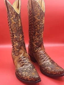 Old Gringo Women's Brown Hand Tooled Pattern Braided Accent Cowboy Boots Size 9B - Picture 1 of 10