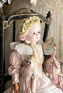 Antique Bisque Paper Mache Doll 70㎝ RARE SIZE Vintage Discontinued from JAPAN - Picture 1 of 10