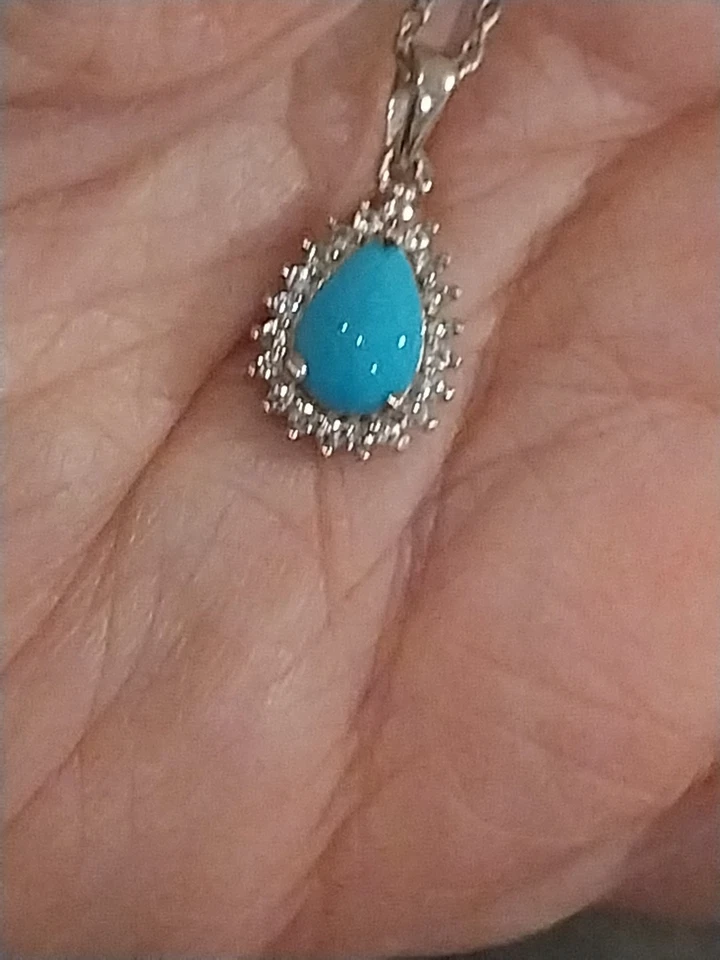 Colgante HALO de circón blanco turquesa de la Bella Durmiente Plat/S. Silver, TCW = 1,0 Foto 1 de 4