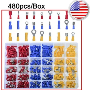 480Pcs Assorted Insulated Electrical Wire Terminal Crimp Connector Spade Set Kit - Bild 1 von 5