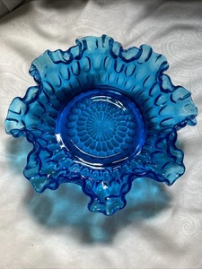 Vintage 1960er Fenton kolonialblau Daumenabdruck Schüssel geraffter Rand Süßigkeitenschale Schmuckstück - Bild 1 von 15