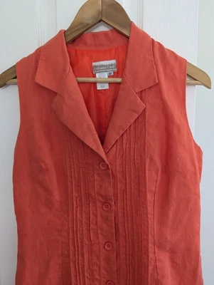 Coldwater Creek Maxi Dress Sz 6 Sleeveless Button Up Linen Blend Coral Red EUC - Image 1 of 4