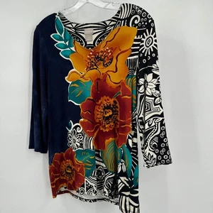 Chicos Womens Bold Floral Print Tunic Top Size 0 US S Colorful Gallery Statement - Picture 1 of 7