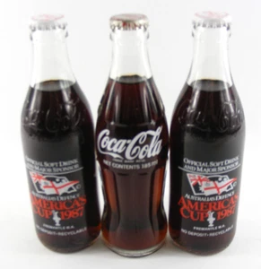 Coca Cola Collectable Glass Bottle Lot x 3 1987 Americas Cup x 2 Never Opened - Bild 1 von 6