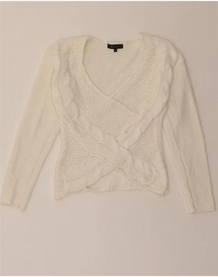 Passports Damen Crop V-Neck Pullover Pulli EU 36 Small Off White Acrylic BI07 - Bild 1 von 3