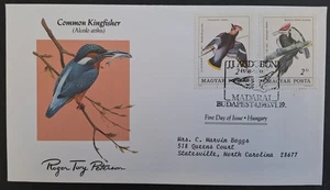 1985 Hungary Audubon Birds Common Kingfisher FDC ties 2 stamps cd Budapest - Picture 1 of 2