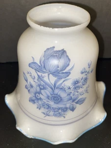 Glass light fixture bulb cover white blue floral ruffled edge replacement shade - Picture 1 of 5
