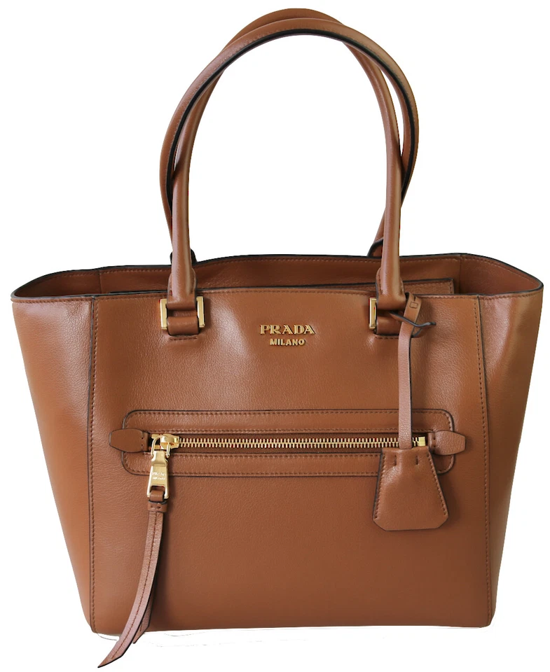 AUTH LUXURY PRADA BAG SHOPPER HANDBAG 1BG227 BROWN LEATHER