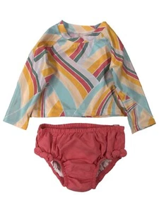 Infant Girls Pink Striped 2 Pc Rash Guard Swimming & Bathing Suit - Picture 1 of 1