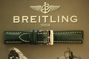 BREITLING UNK# 22-20 BRG GREEN OIL CALF TONGUE BUCKLE WATCH BAND WATCHBAND STRAP - Picture 1 of 6