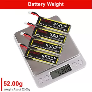 4x 1S HV 3.8V Lipo Battery 450mAh 150C BT2.0 Plug for RC Helicopter Replacement - Bild 1 von 10