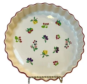 SEAGOE FINE CERAMICS Ireland Fruit Pattern SCALLOPED Baking Pie Soufflé DISH - Picture 1 of 13