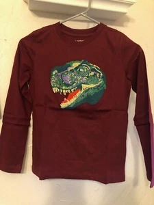 NEW Lands End Boys SZ Medium 8 T Rex Dinosaur Embroidered Long Sleeve Shirt - Picture 1 of 2