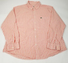 Lacoste Shirt Red Whit Stripe Mens 45 XXL Button Down Regular Fit Long Sleeve