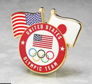 OLYMPIC PINS BADGE 2020 TOKYO JAPAN TEAM USA NOC USOC CROSSED FLAGS