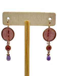 14k Rose Gold Tagliamonte Venetian Cameo Intaglio Dangle Drop Earrings Amethyst - Picture 1 of 7