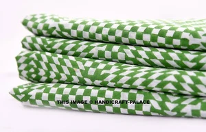 10 Yard Fabric Sanganeri Hand-Block Print Cotton Indian Women Dressmaking Fabric - Picture 1 of 3