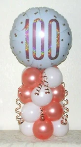 100° COMPLEANNO - ORO ROSA - DISPLAY PALLONCINO DA FESTA IN LAMINA - KIT DECORAZIONE TAVOLO - Foto 1 di 2