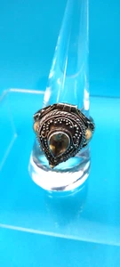 925 Sterling Gift Pillendose Ring Birnenschliff Citrin mit Goldakzenten Gr. 9 - Bild 1 von 6