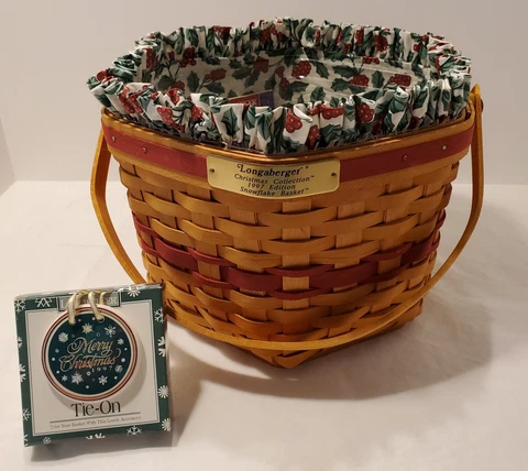 Longaberger 1997 Christmas Collection Snowflake Basket Protector, Liner & Tie On Cover